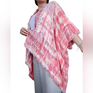 World Market Ganesha Tie Dye Kimono Shawl Pink White Mantra Hippie One Size
